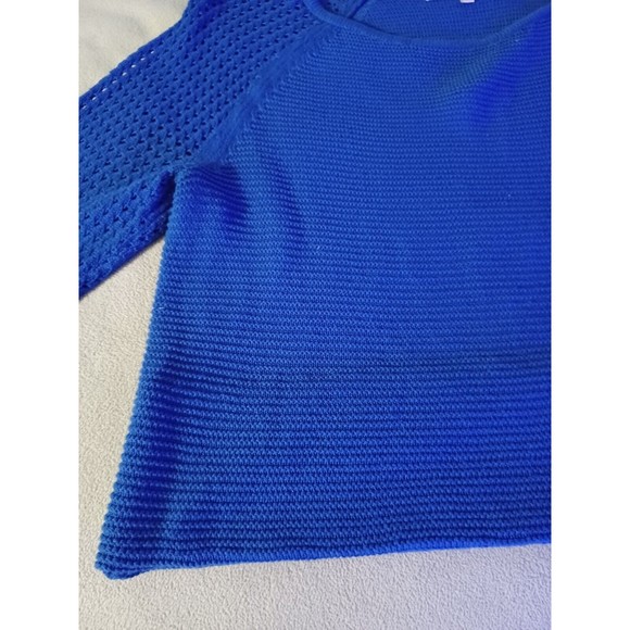 Jones New York Sport Petite Medium knit top open knit 3/4 sleeves hemmed blue - Picture 4 of 8